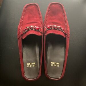 Stuart Weitzman Suede Crystal Embellishments Loafers